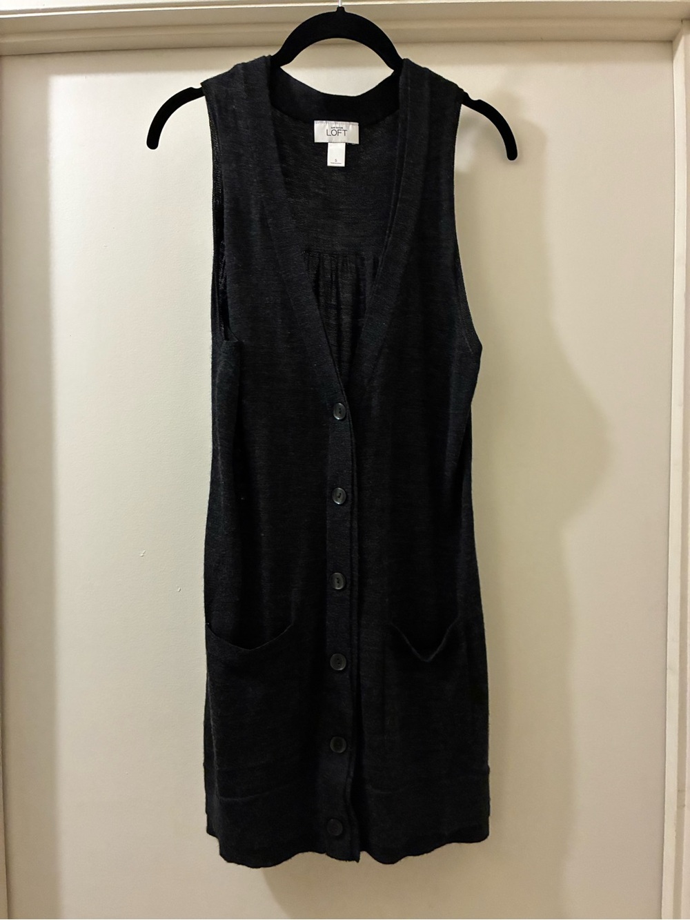 LOFT Dark Gray Sleeveless Button-Front Long Cardigan/Dress layer